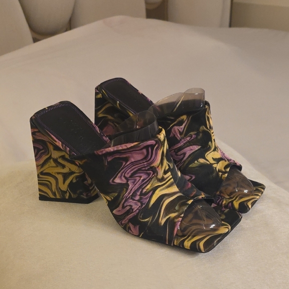 ASOS Nyla Heeled Mules Featuring a Colorful Marble Print and a Flare Block Heel - Picture 4 of 15